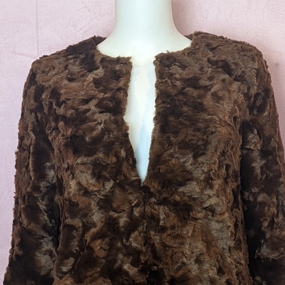 Express Brown Faux Fur Longline Coat with Pockets size Small - Picture 4 of 11